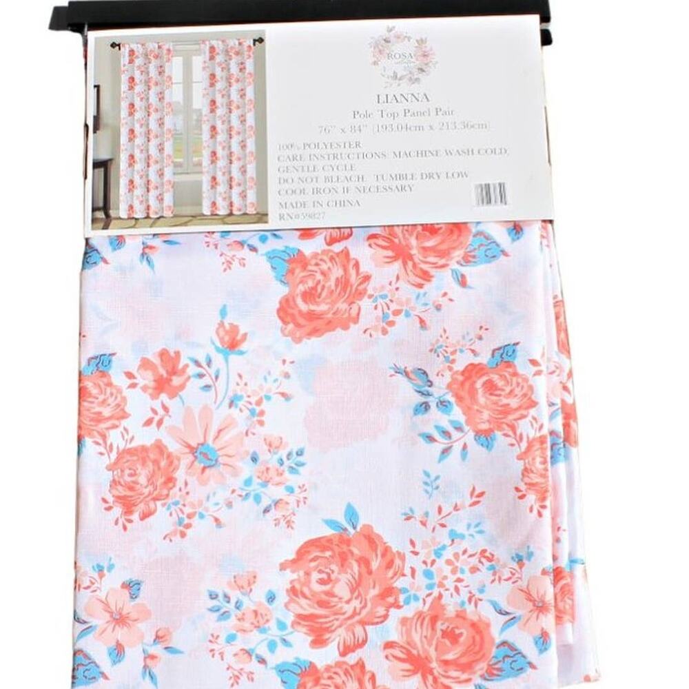 La Rosa Collection Vibrant Floral Curtain Panels 84" Pole Top - Picture 10 of 11